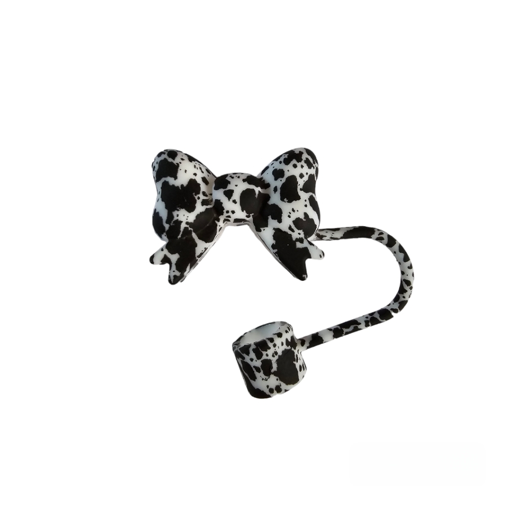 Cow Print Bow Silicone Stanley Straw Topper